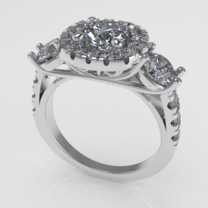 3 diamond halo engagement ring