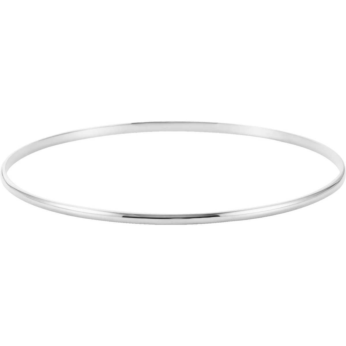 14K White Gold Engravable 2 mm Half Round Bangle 7 1/2" Bracelet