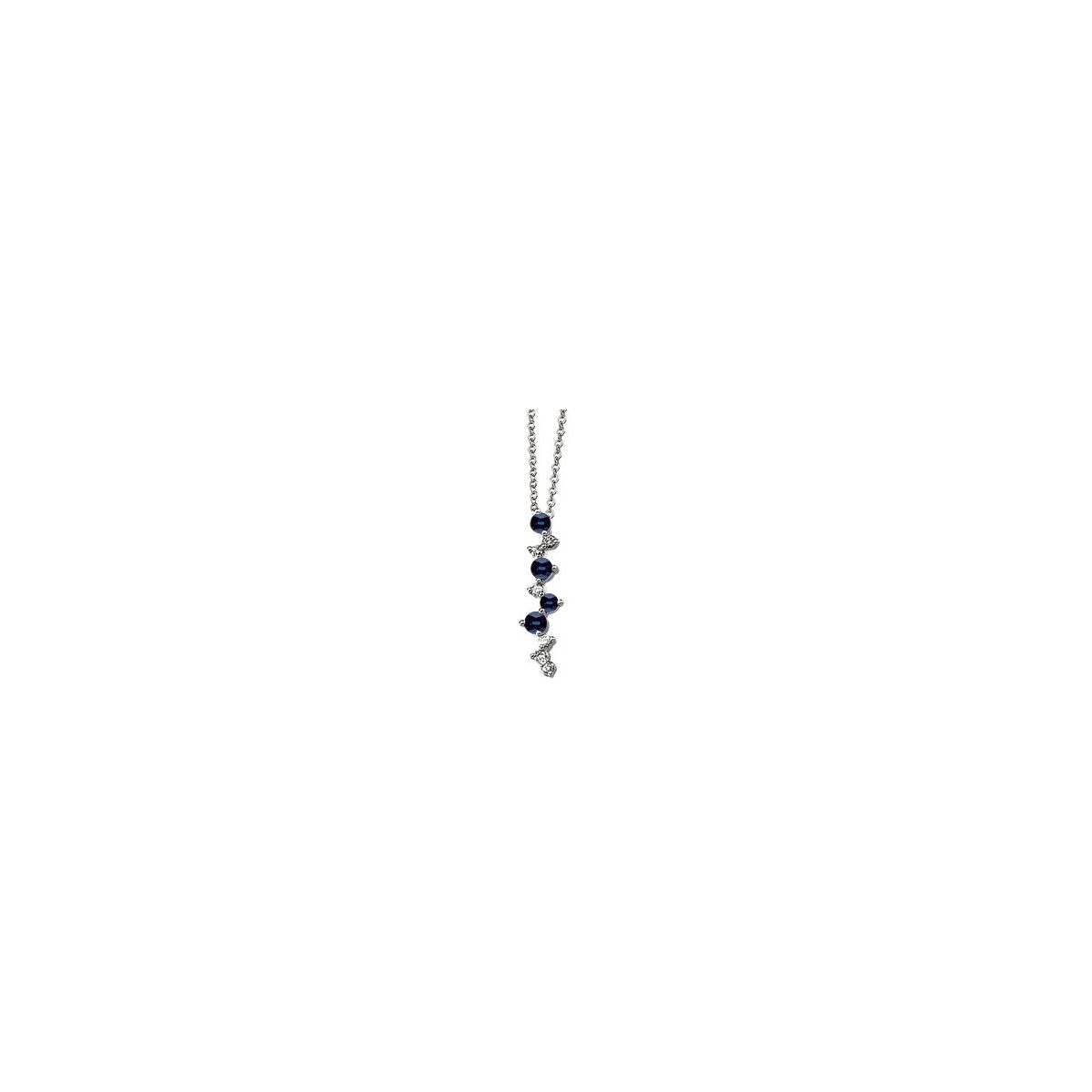 14K White Gold Natural Blue Sapphire & 1/10 CTW Natural Diamond 18" Necklace