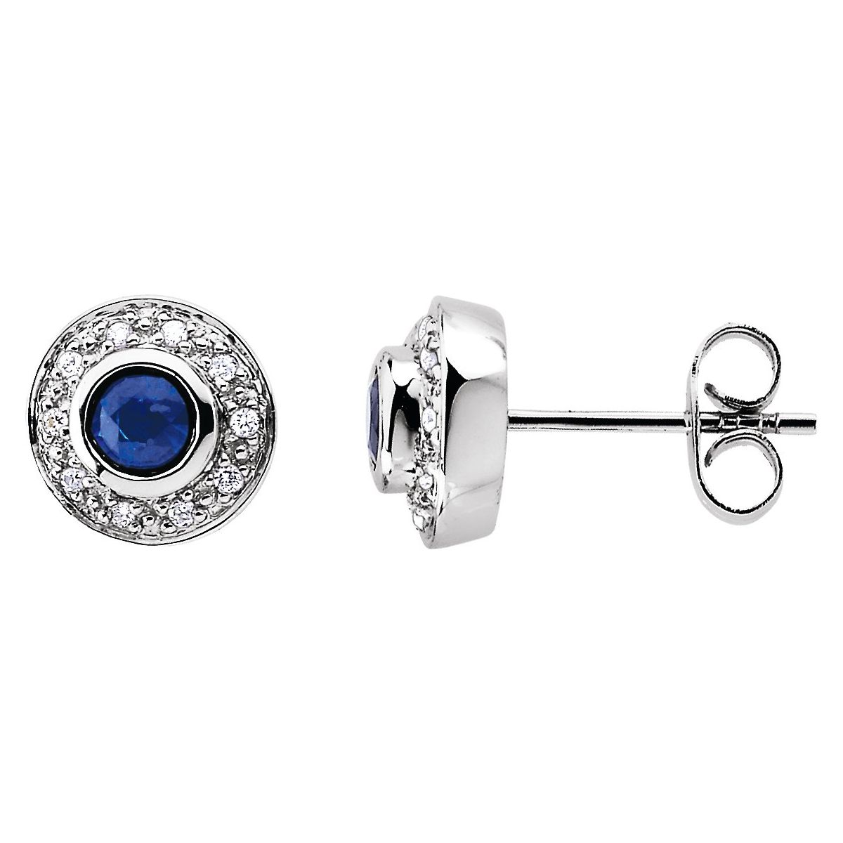 14K White Gold Natural Blue Sapphire & 1/10 CTW Natural Diamond Earrings