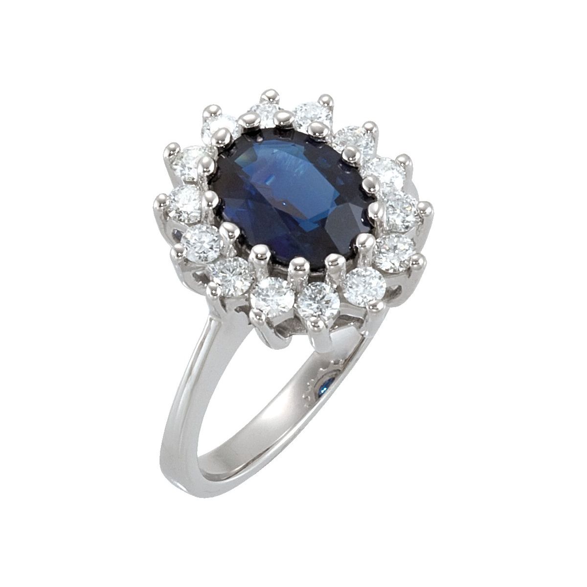 14K White Gold Natural Blue Sapphire & 1/2 CTW Natural Diamond Halo-Style Ring