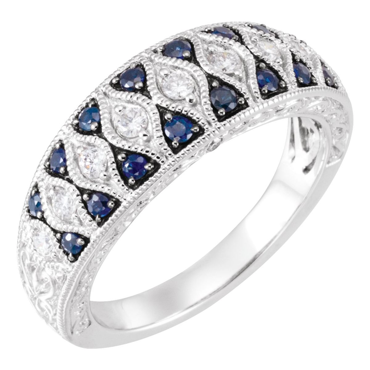 14K White Gold Natural Blue Sapphire & 1/4 CTW Natural Diamond Ring