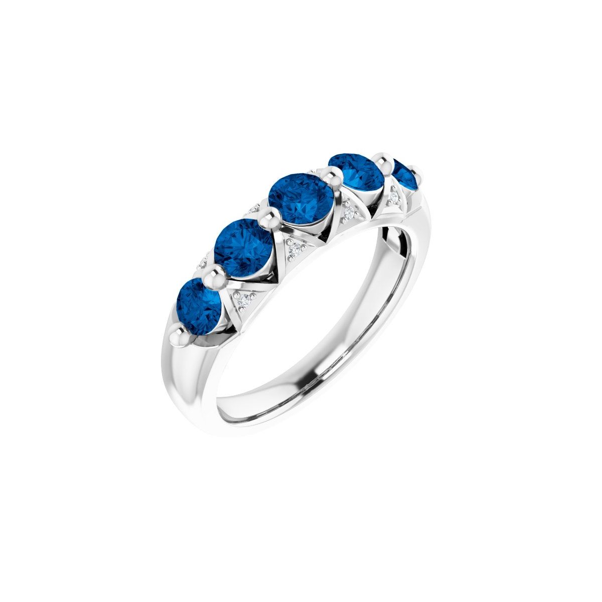 14K White Gold Natural Ceylon Blue Sapphire &.03 CTW Natural Diamond Ring