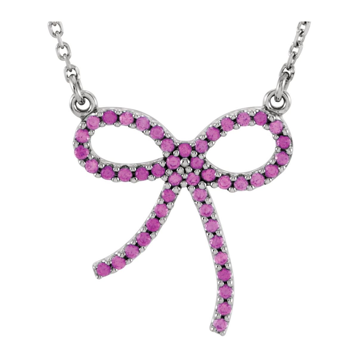 14K White Gold Natural Pink Sapphire Bow 16" Necklace