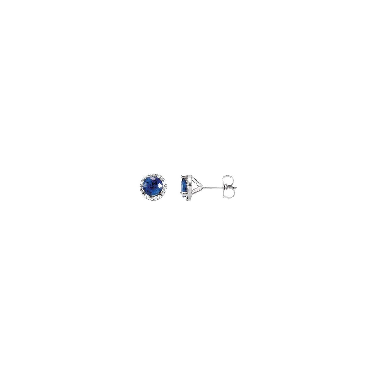 14K X1 White Gold Natural Blue Sapphire & 1/6 CTW Natural Diamond Earrings
