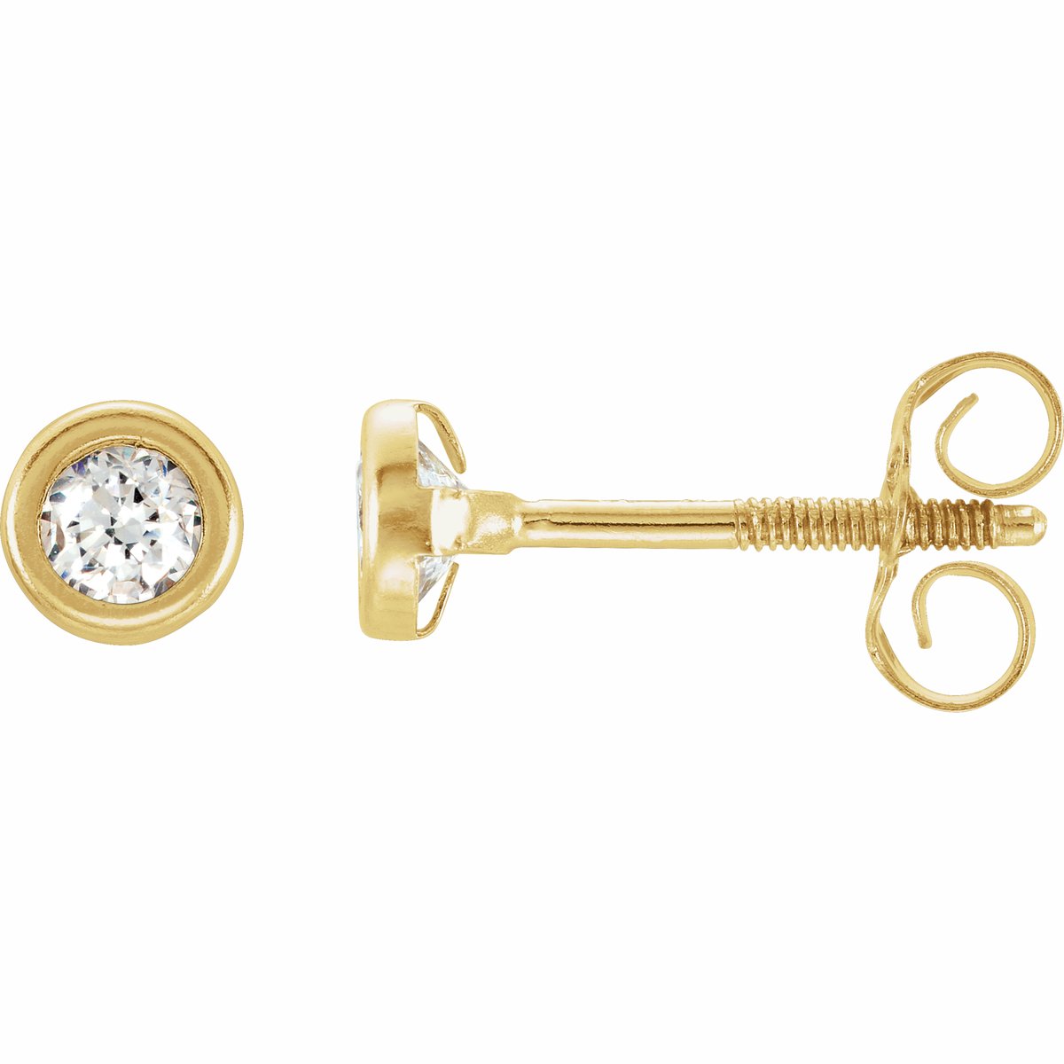 14K Yellow Gold 3 mm Imitation White Cubic Zirconia Youth Bezel Stud Earrings