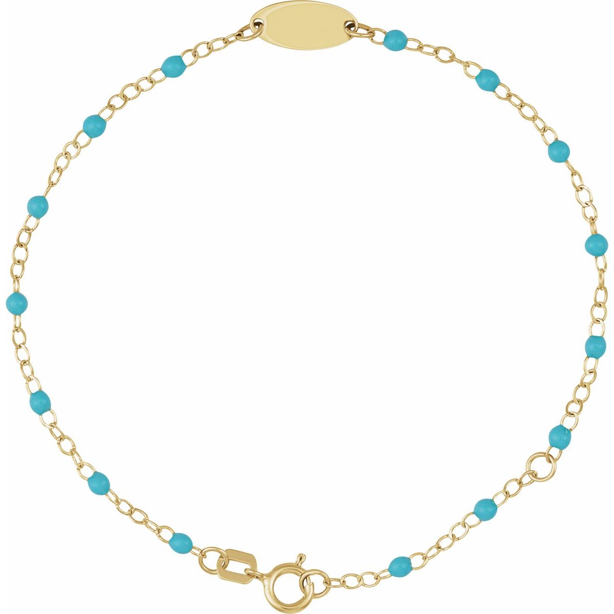 14K Yellow Gold Engravable Enamel Bead Station 6-7" Bracelet