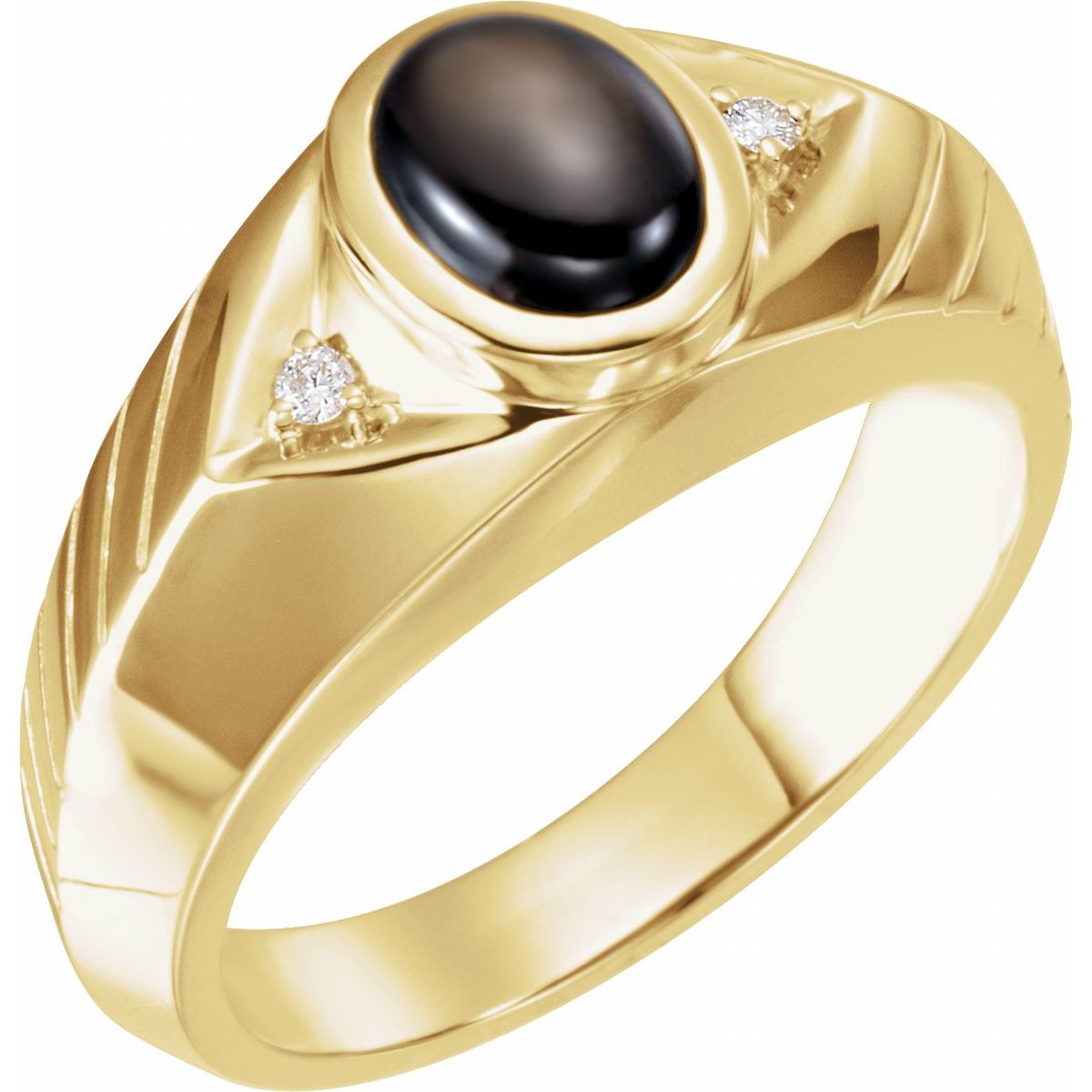 14K Yellow Gold Natural Black Star Sapphire &.04 CTW Natural Diamond Ring