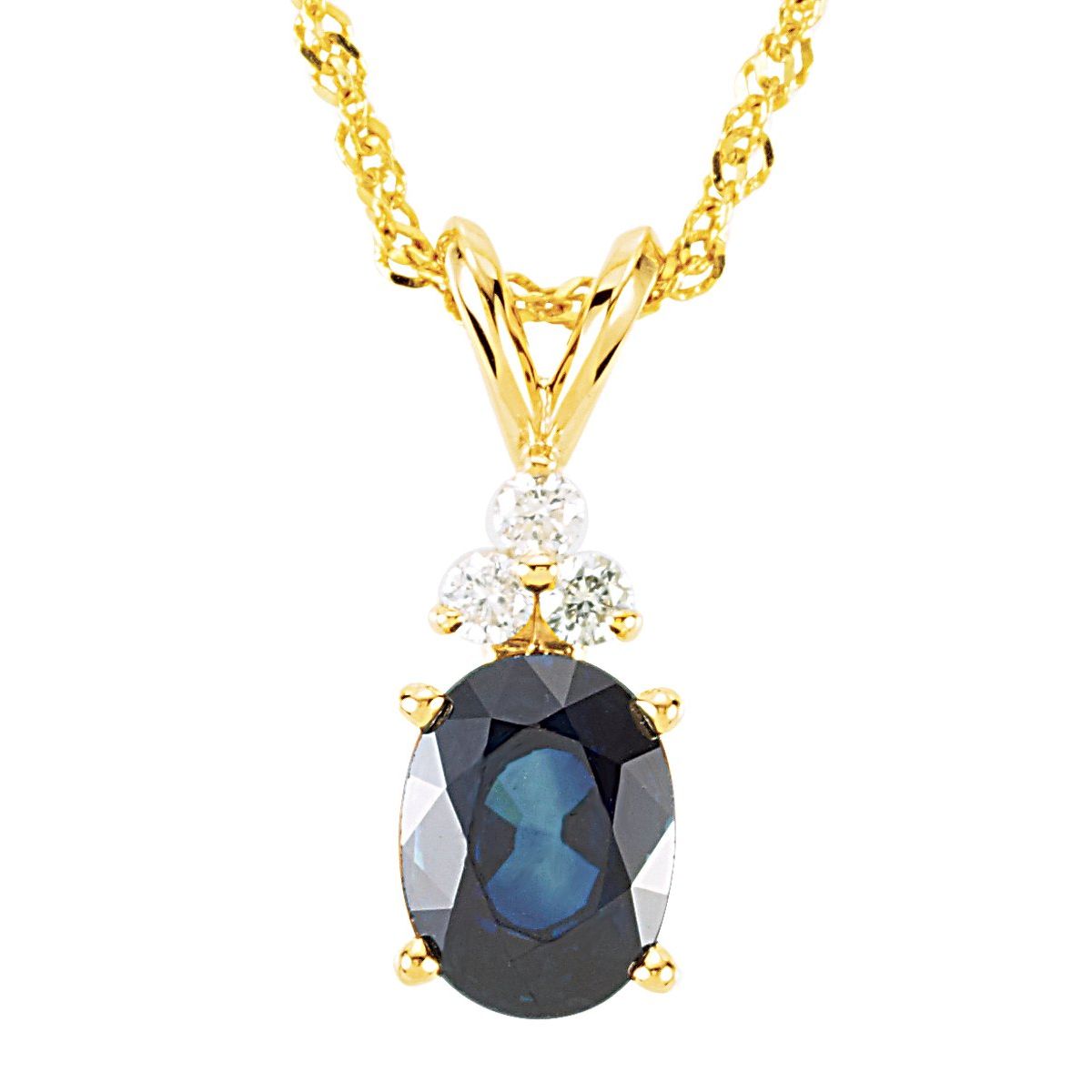 14K Yellow Gold Natural Blue Sapphire & 1/10 CTW Natural Diamond 18" Necklace