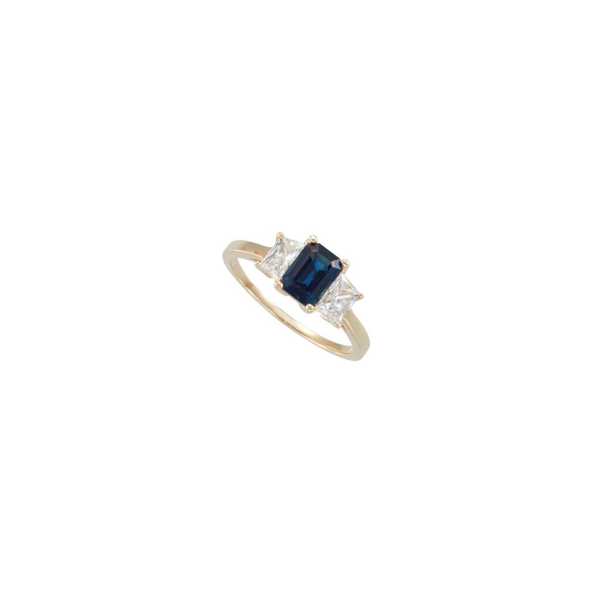 14K Yellow Gold Natural Blue Sapphire & 3/4 CTW Natural Diamond Three-Stone Ring