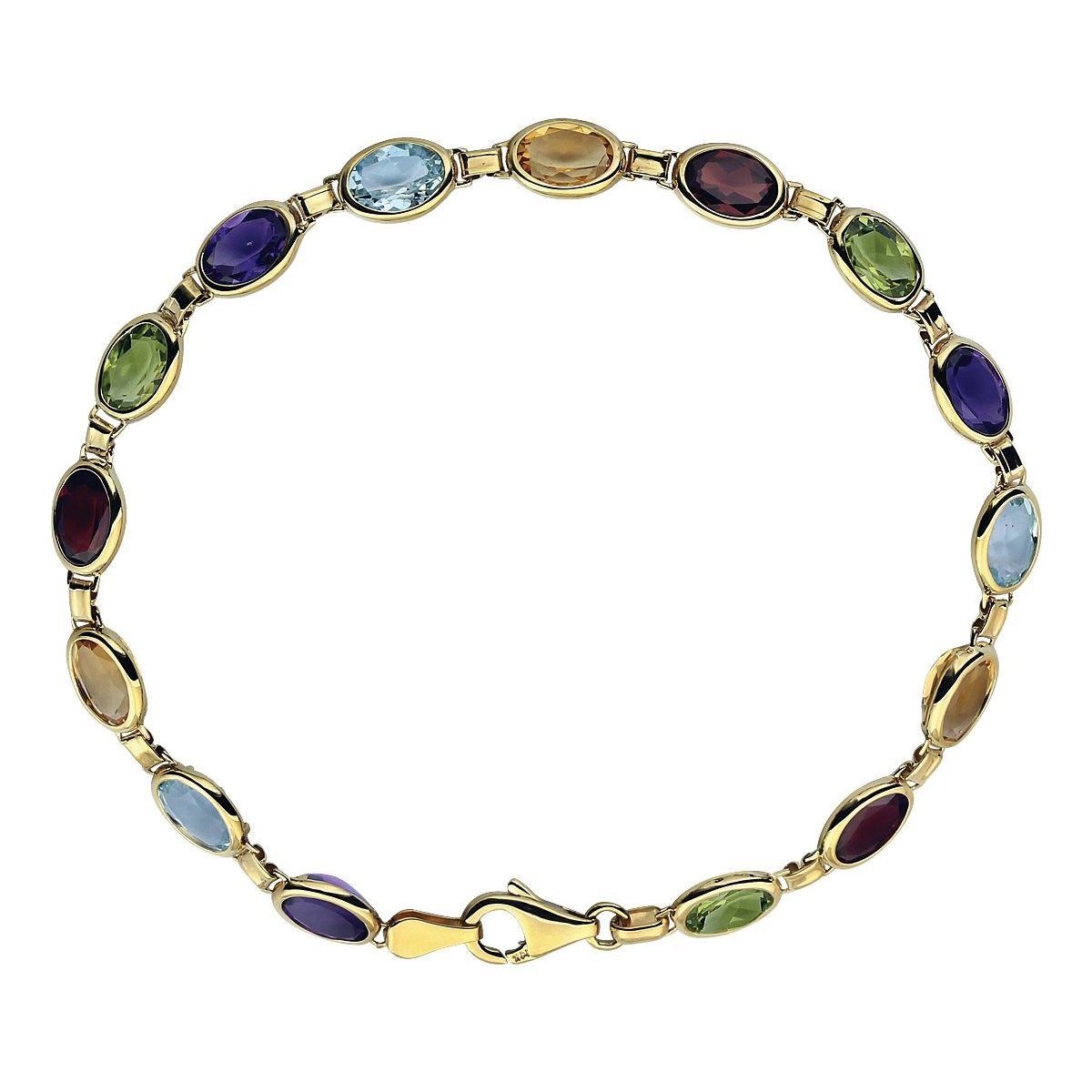 14K Yellow Gold Natural Multi-Gemstone Line 7" Bracelet
