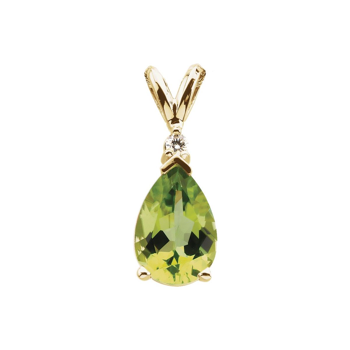 14K Yellow Gold Natural Peridot &.04 CT Natural Diamond Pendant