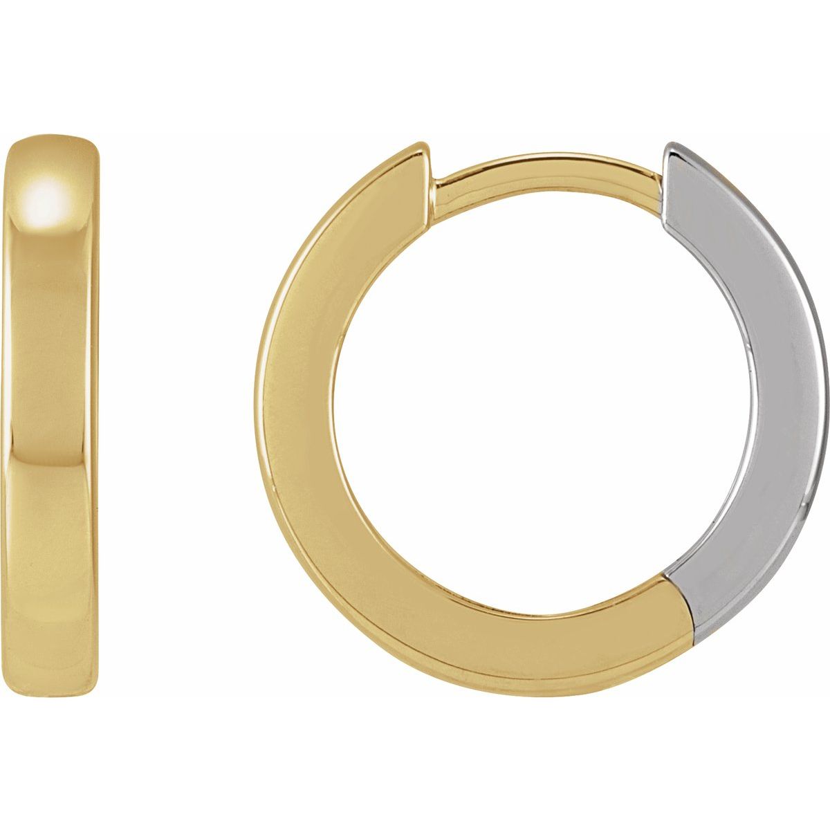 14K Yellow/White Gold Hinged 14 mm Hoop Earrings