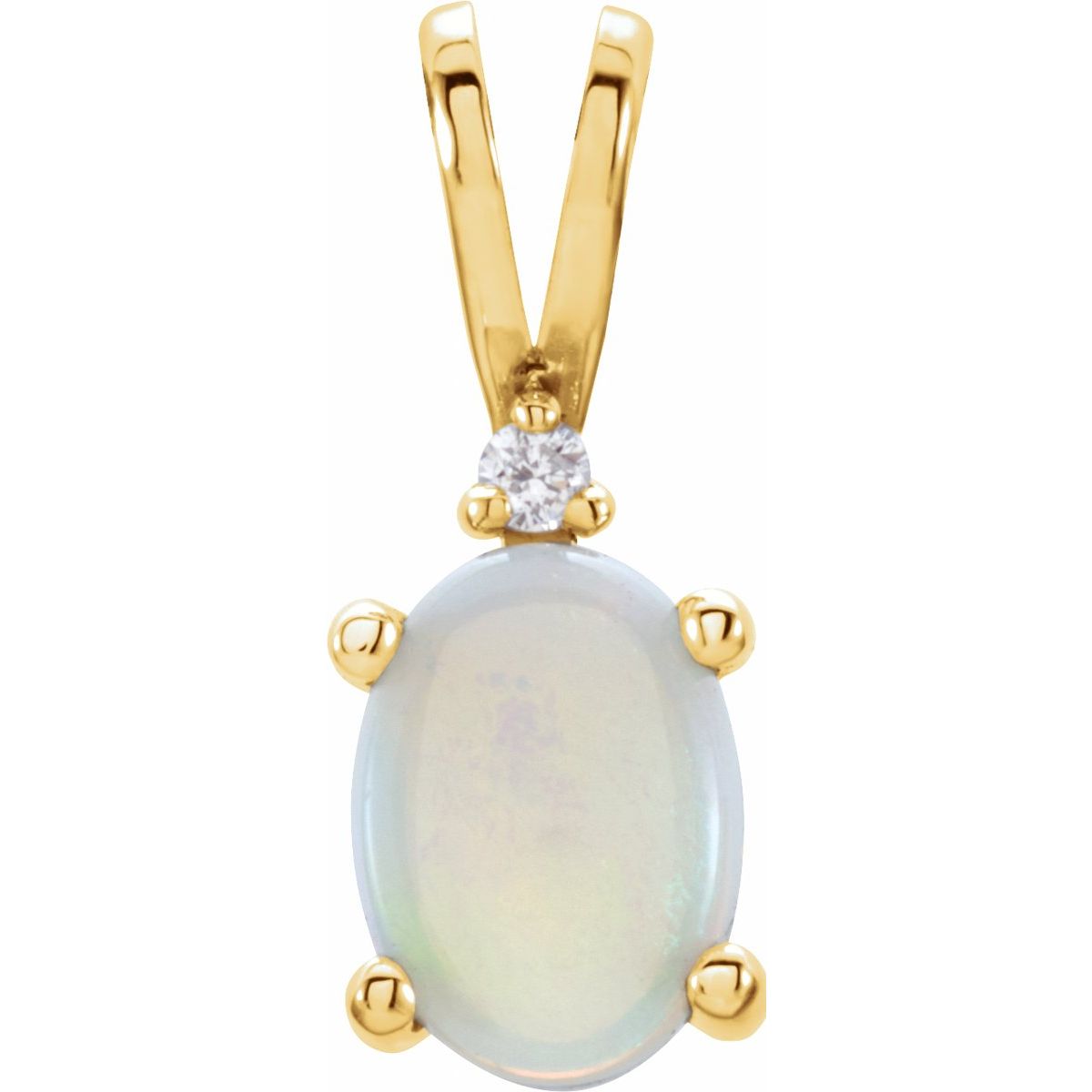 14K Yellow Gold Natural White Opal &.01 CT Natural Diamond Pendant