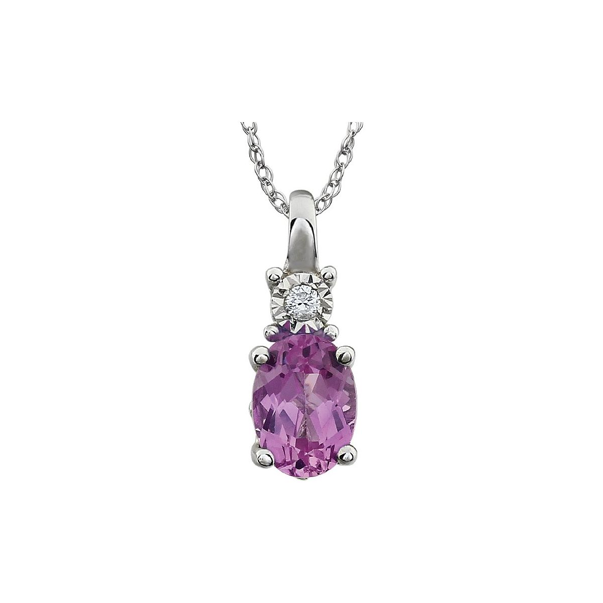 14K White Gold Lab-Grown Pink Sapphire &.02 CT Natural Diamond 18" Necklace