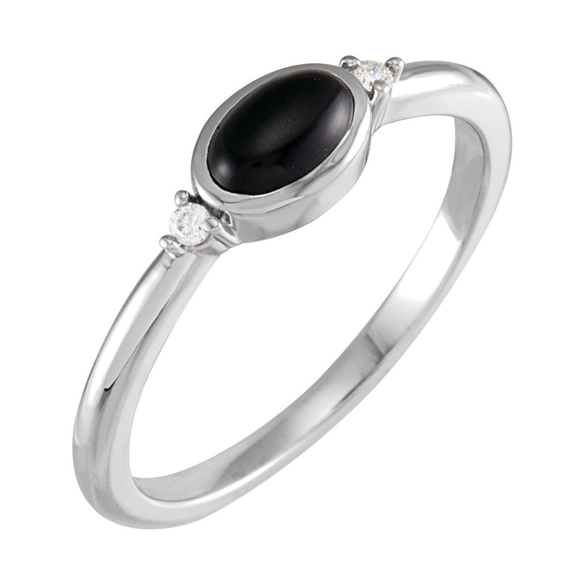 Sterling Silver 5x3 mm Round Natural Black Onyx &.03 CTW Natural Diamond Ring