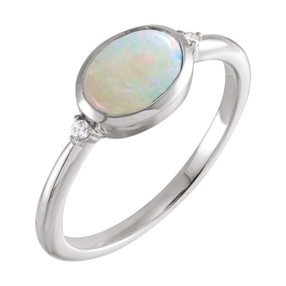 Sterling Silver Natural Ethiopian Opal &.03 CTW Natural Diamond Ring
