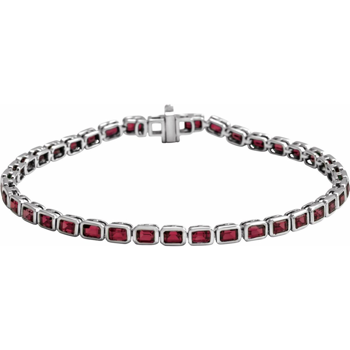 14K White Gold Natural Mozambique Garnet Line 7" Bracelet