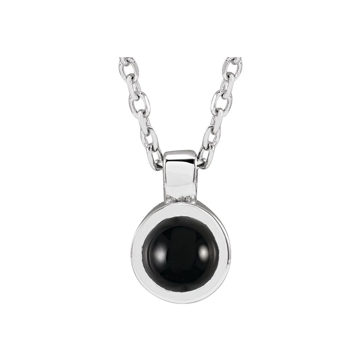 Sterling Silver Natural Black Onyx Bezel-Set 16-18" Necklace