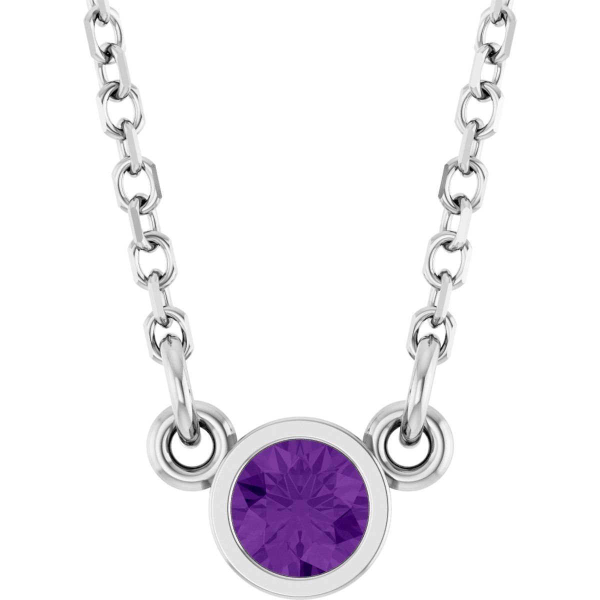 Rhodium-Plated Sterling Silver Imitation Amethyst Solitaire 16" Necklace