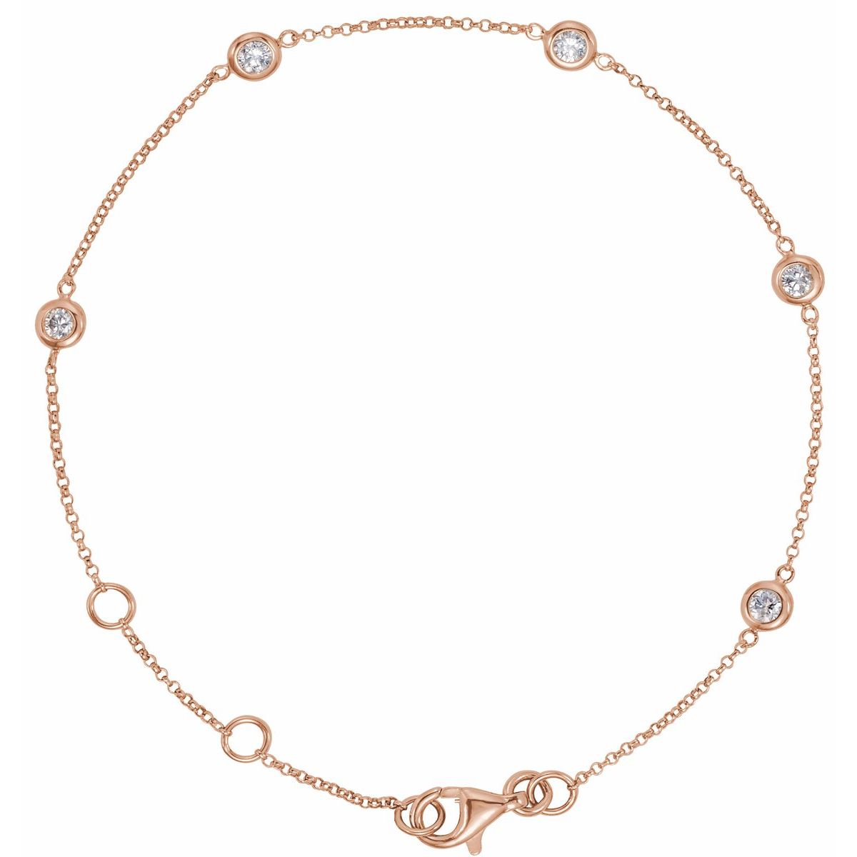 14K Rose Gold 1/4 CTW Natural Diamond Bezel-Set 5-Station 5 1/2-7" Bracelet