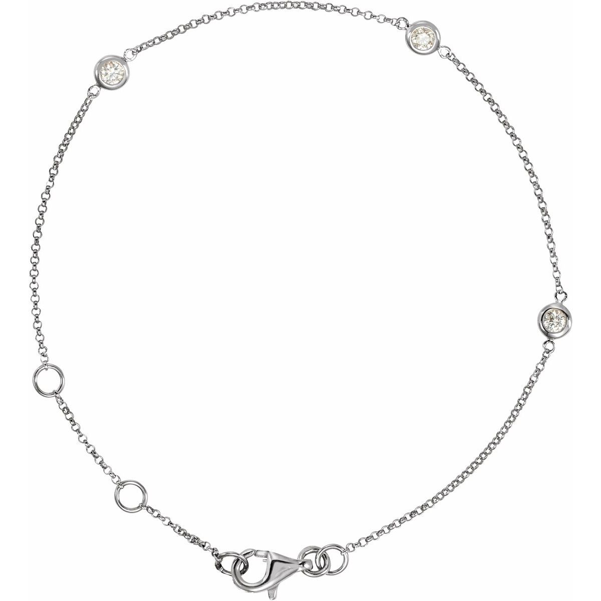 14K White Gold 1/6 CTW Natural Diamond Bezel-Set 3-Station 5 1/2-7" Bracelet