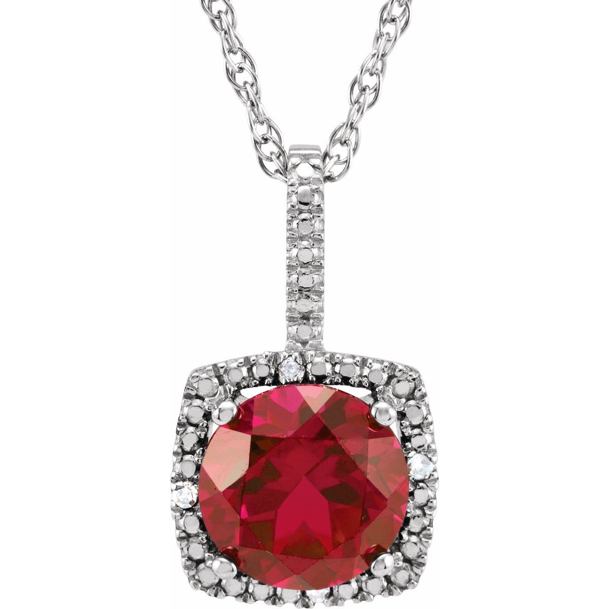 Sterling Silver 7 mm Lab-Grown Ruby &.015 CTW Natural Diamond 18" Necklace