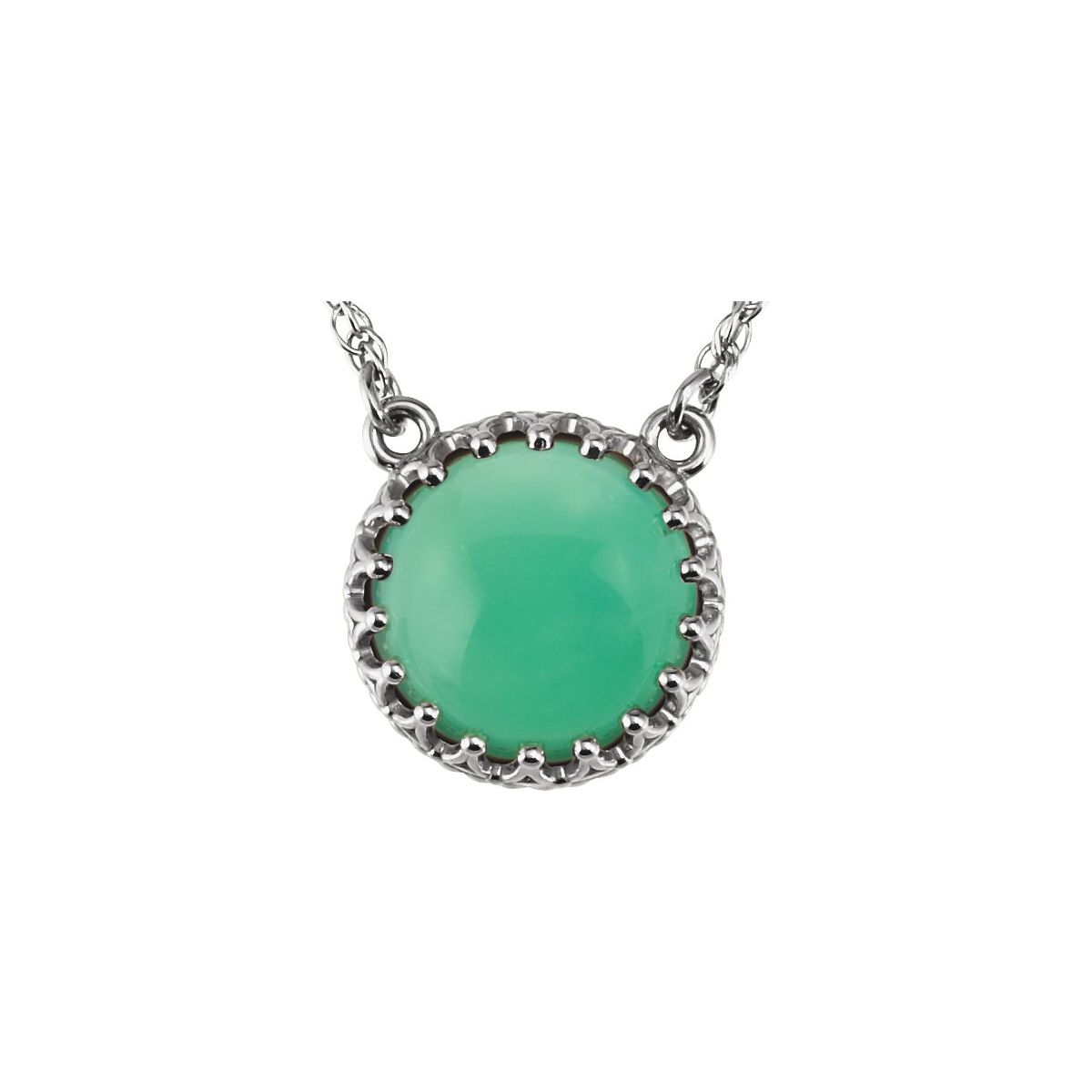 Sterling Silver 10 mm Natural Green Chrysoprase Crown 18" Necklace
