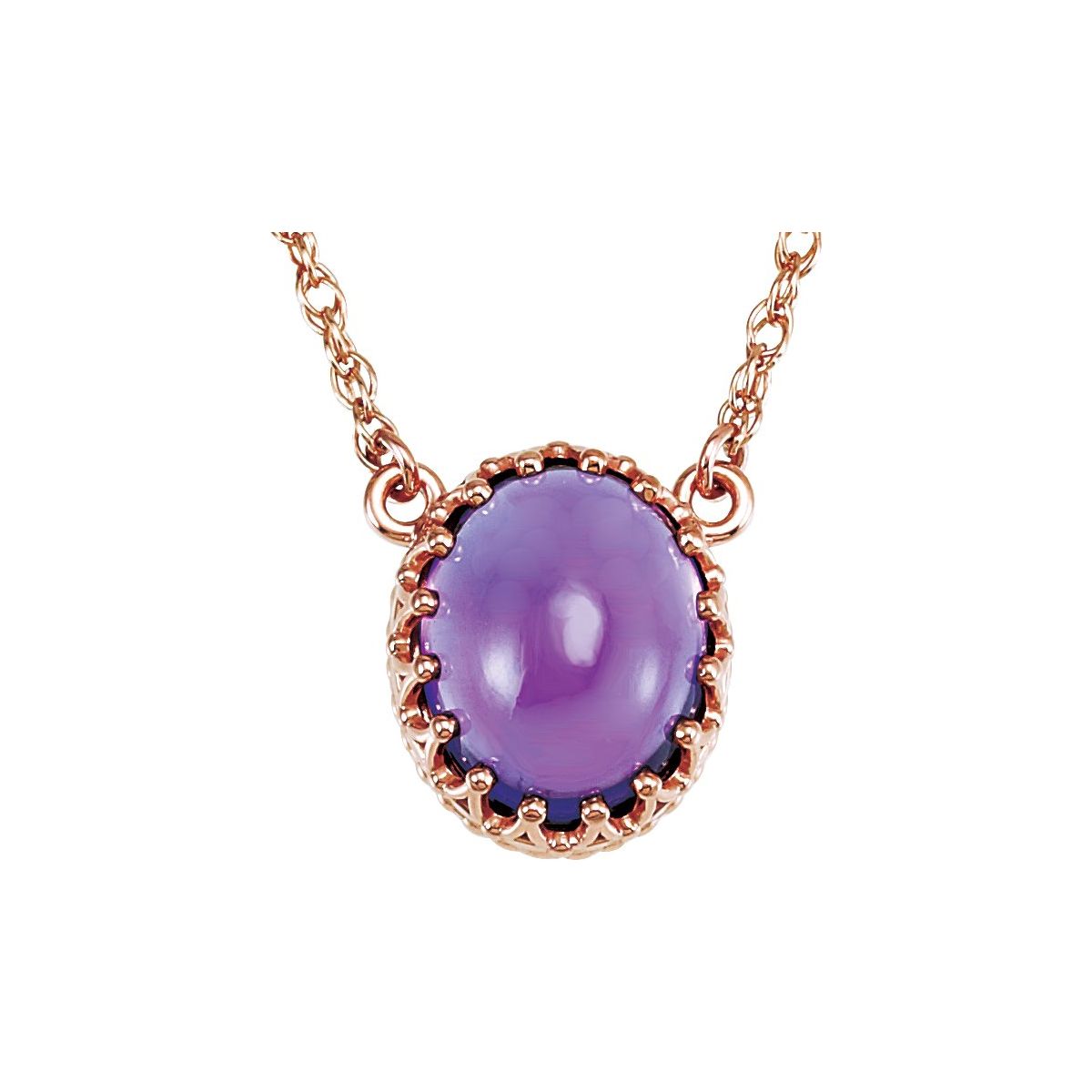 14K Rose Gold 10x8 mm Oval Natural Amethyst 18" Necklace