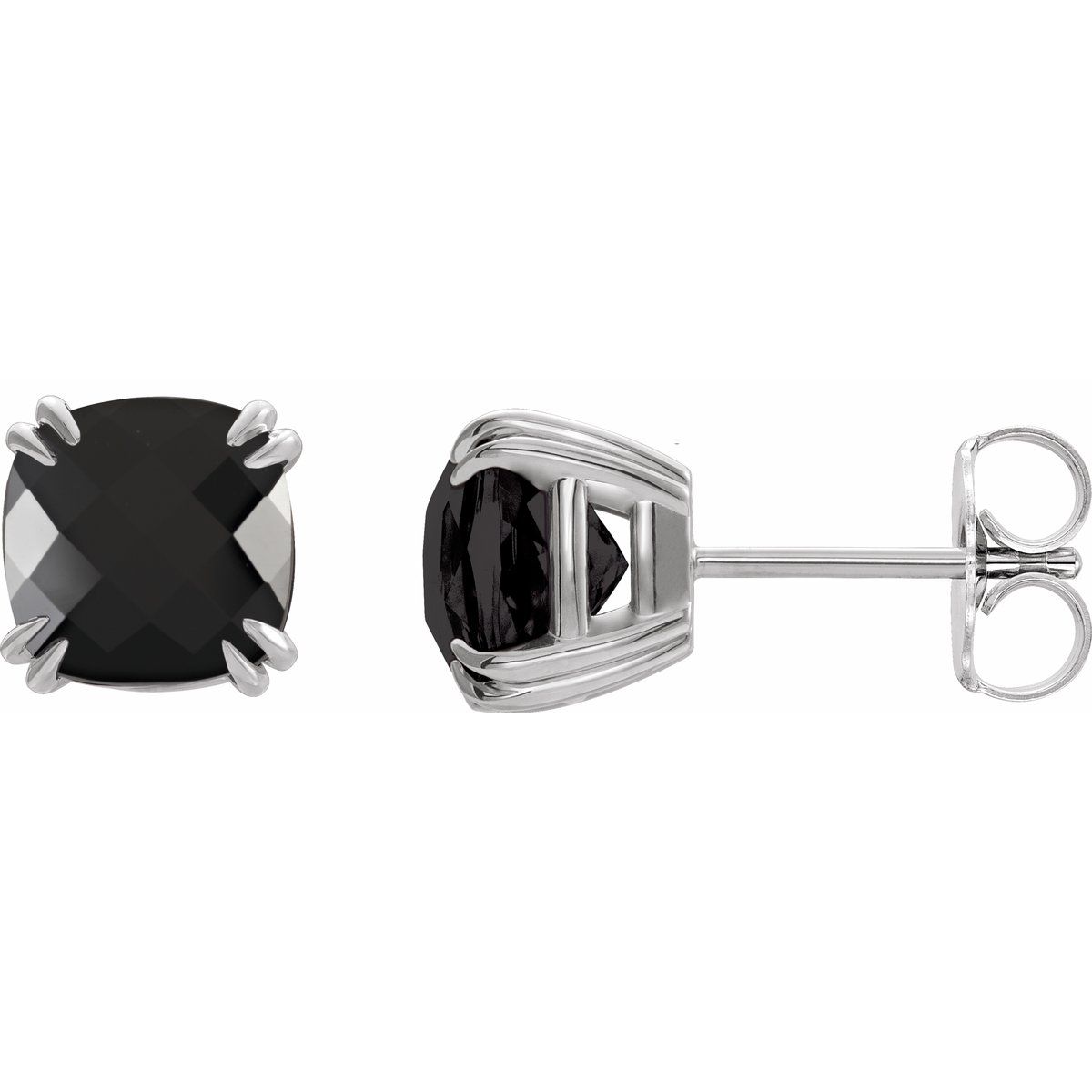 Sterling Silver 6x6 mm Cushion Natural Onyx Earrings