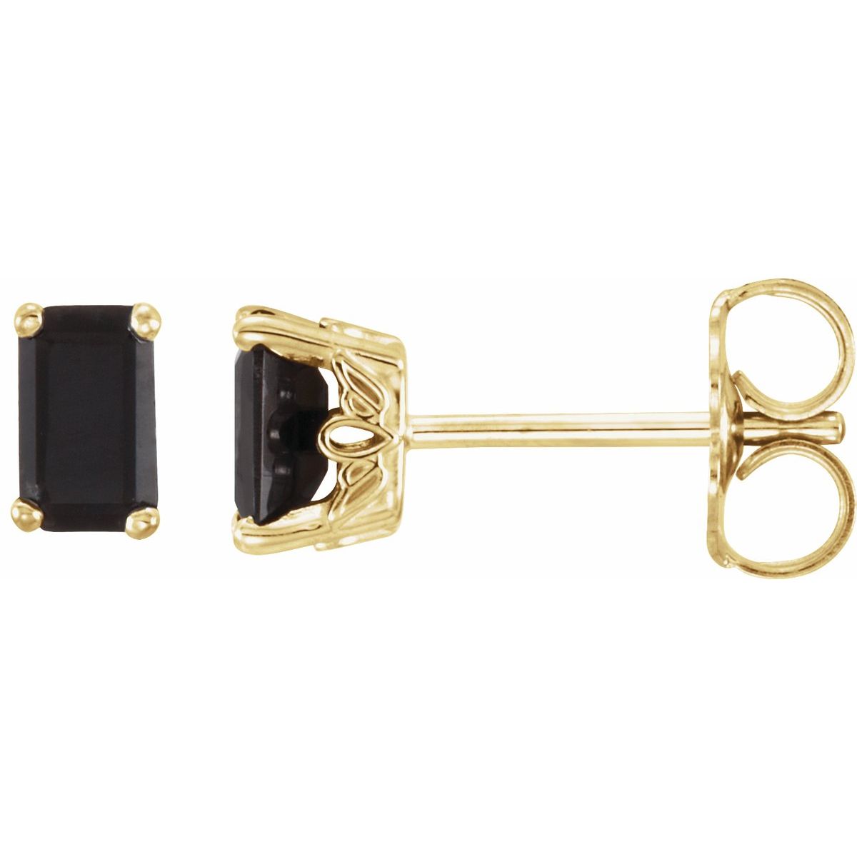 14K Yellow Gold Natural Black Onyx Earrings