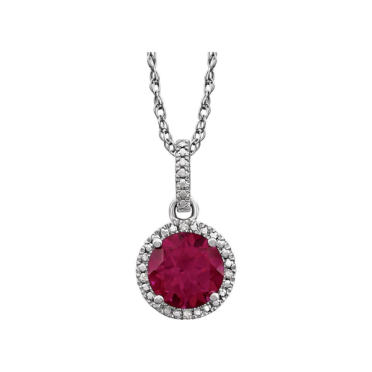 Sterling Silver Lab-Grown Ruby &.01 CTW Natural Diamond 18" Necklace