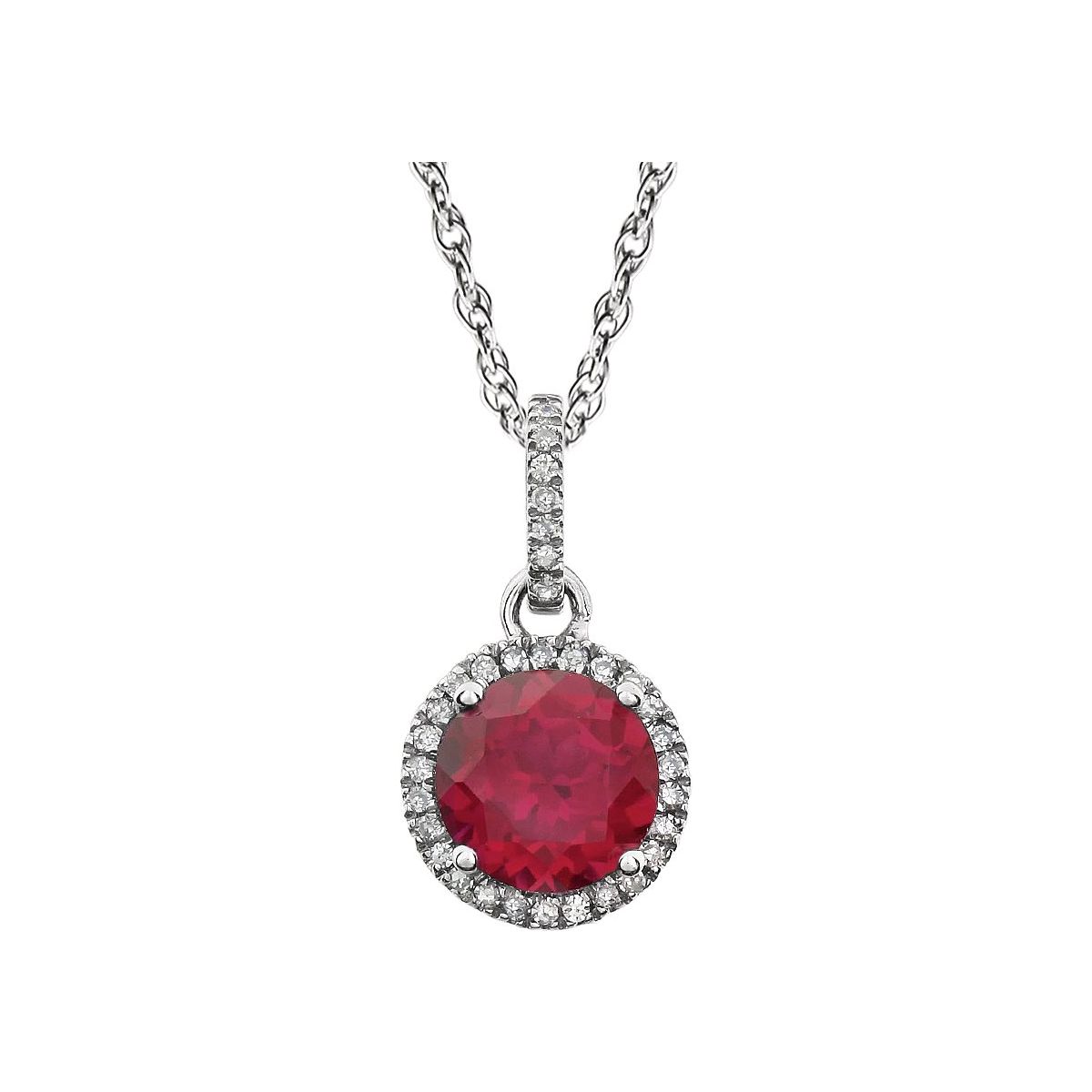 14K White Gold Lab-Grown Ruby & 1/10 CTW Natural Diamond 18" Necklace