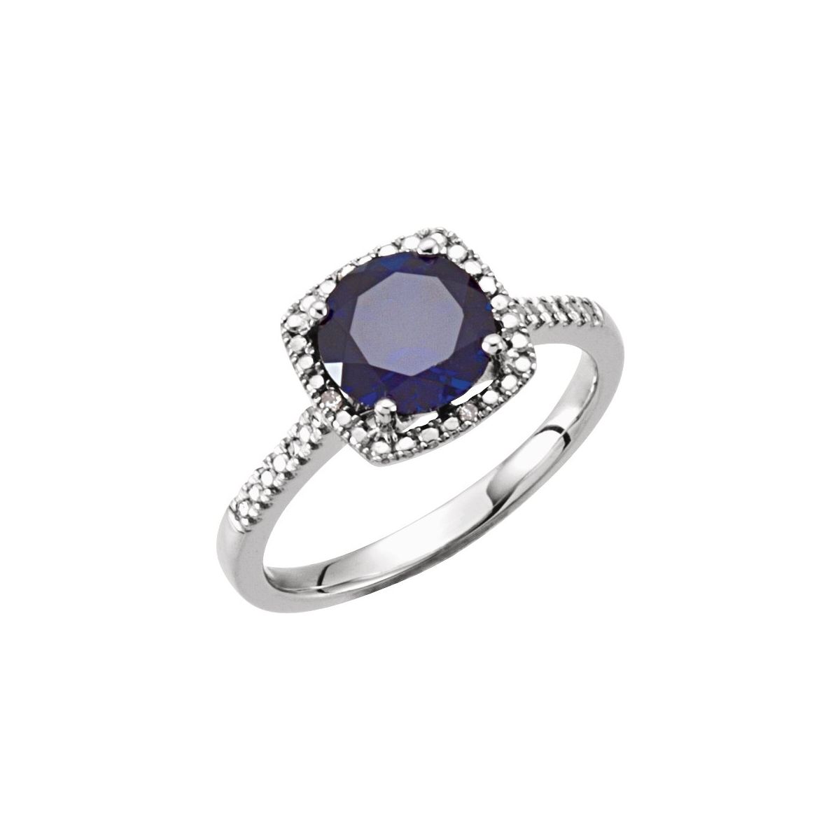 Sterling Silver Lab-Grown Blue Sapphire &.01 CTW Natural Diamond Ring