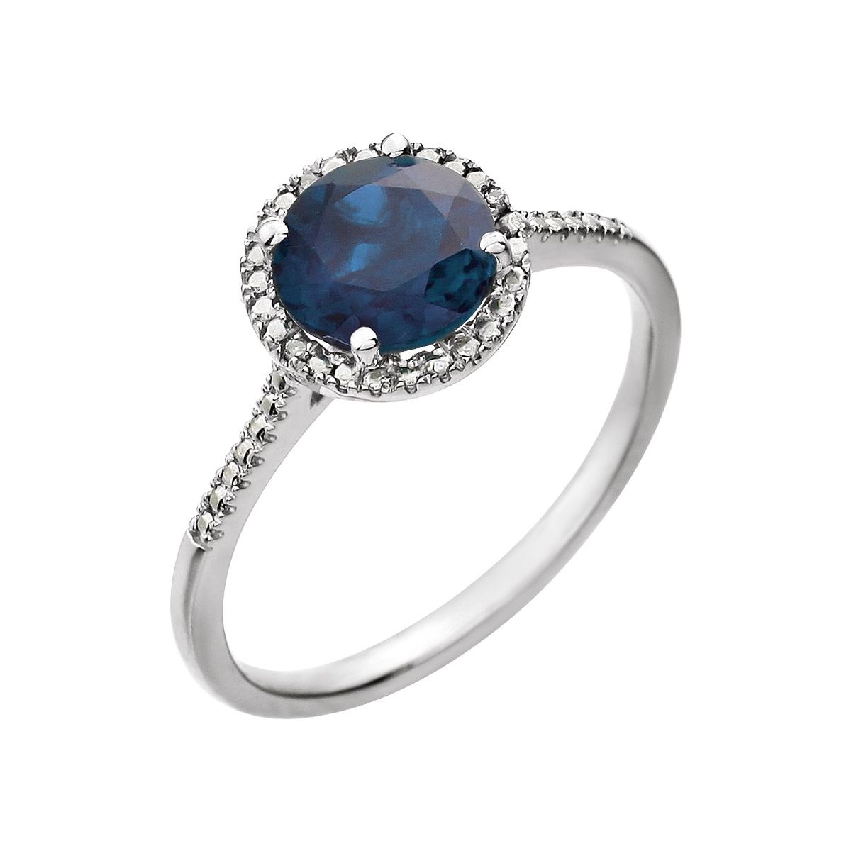 Sterling Silver Lab-Grown Blue Sapphire &.01 CTW Natural Diamond Ring