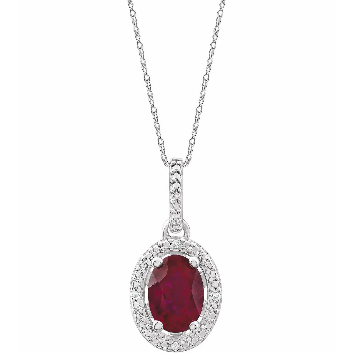 Sterling Silver Lab-Grown Ruby &.01 CTW Natural Diamond 18" Necklace