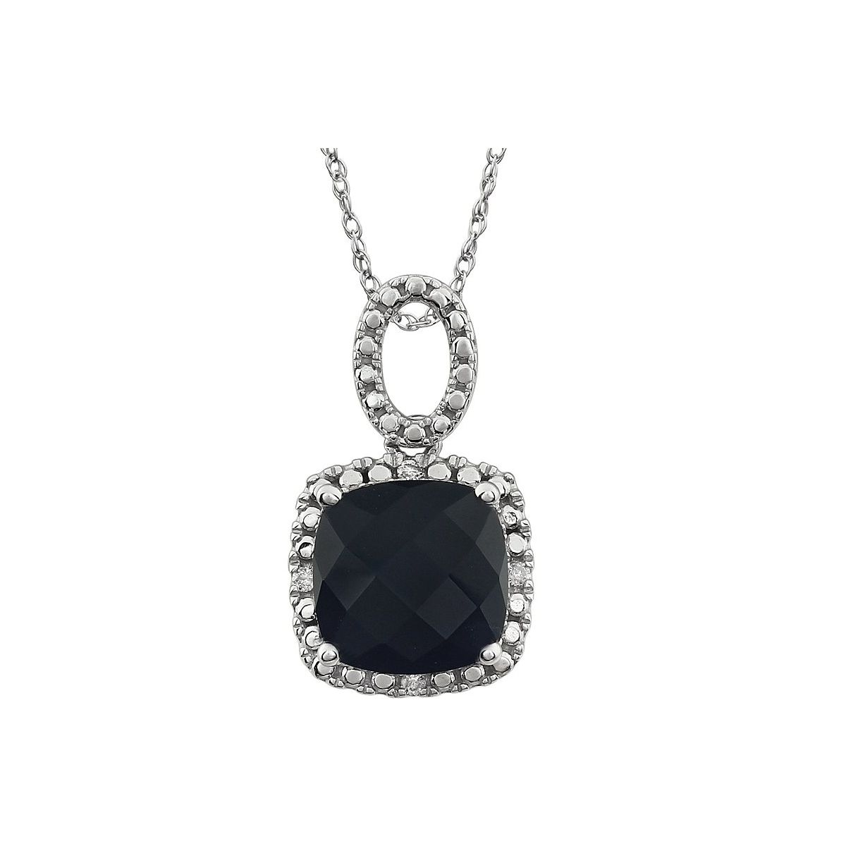 14K White Gold Natural Black Onyx &.03 CTW Natural Diamond 18" Necklace