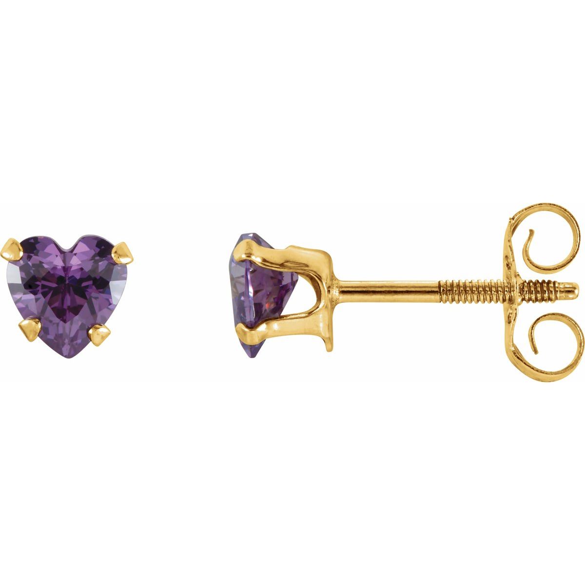 14K Yellow Gold Natural Amethyst Youth Stud Earrings