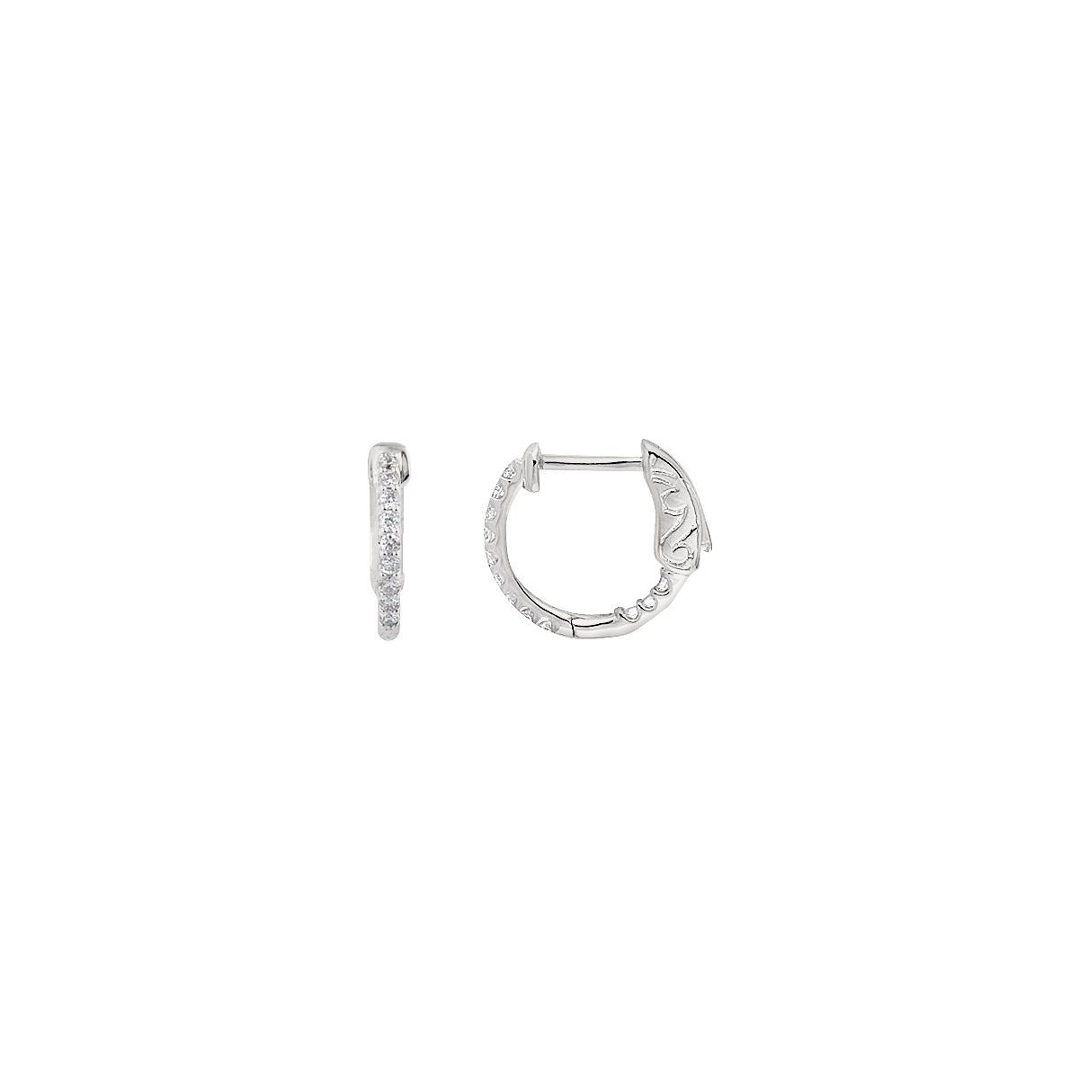 Sterling Silver Imitation White Cubic Zirconia Inside-Outside 14.5 mm Hinged Hoop Earrings
