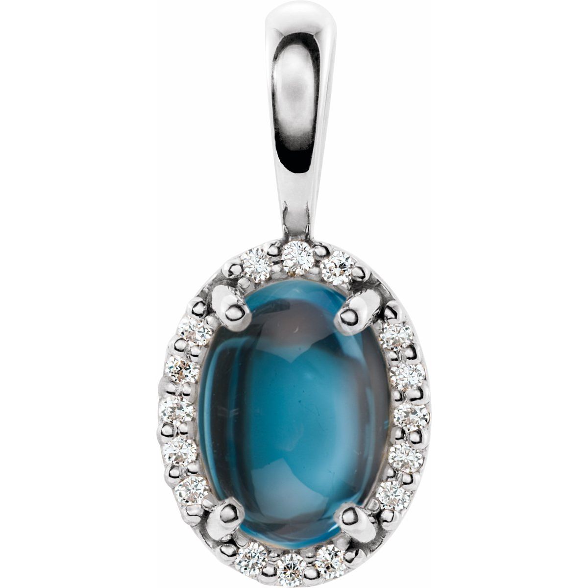 Sterling Silver Natural London Blue Topaz &.04 CTW Natural Diamond Halo-Style Pendant
