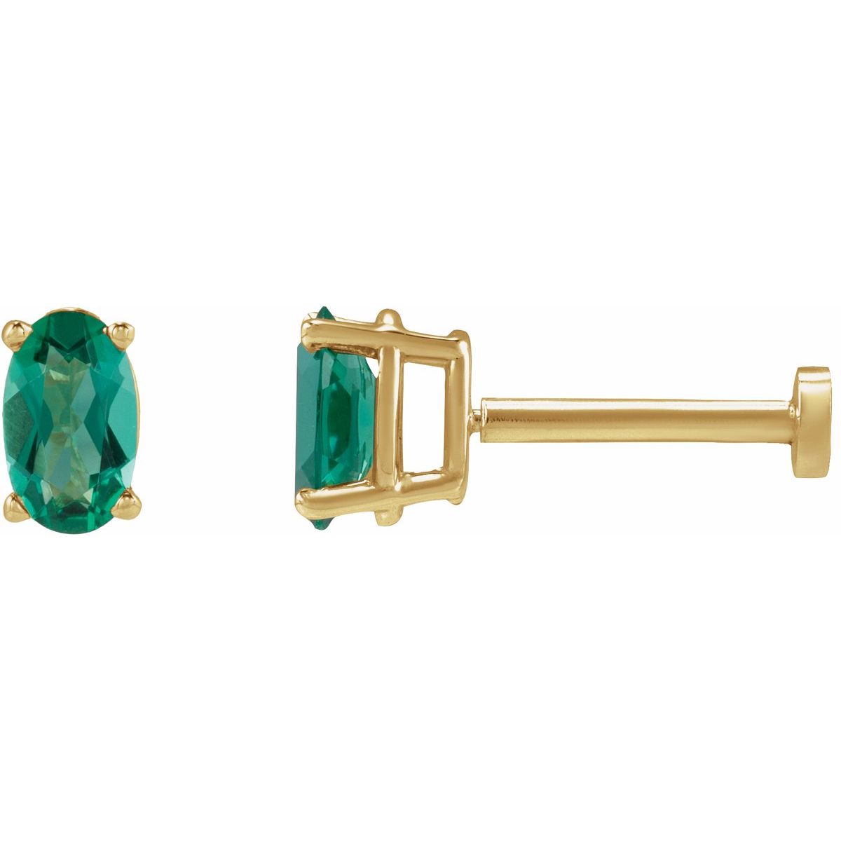 14K Yellow Gold 5x3 mm Lab-Grown Emerald Earring