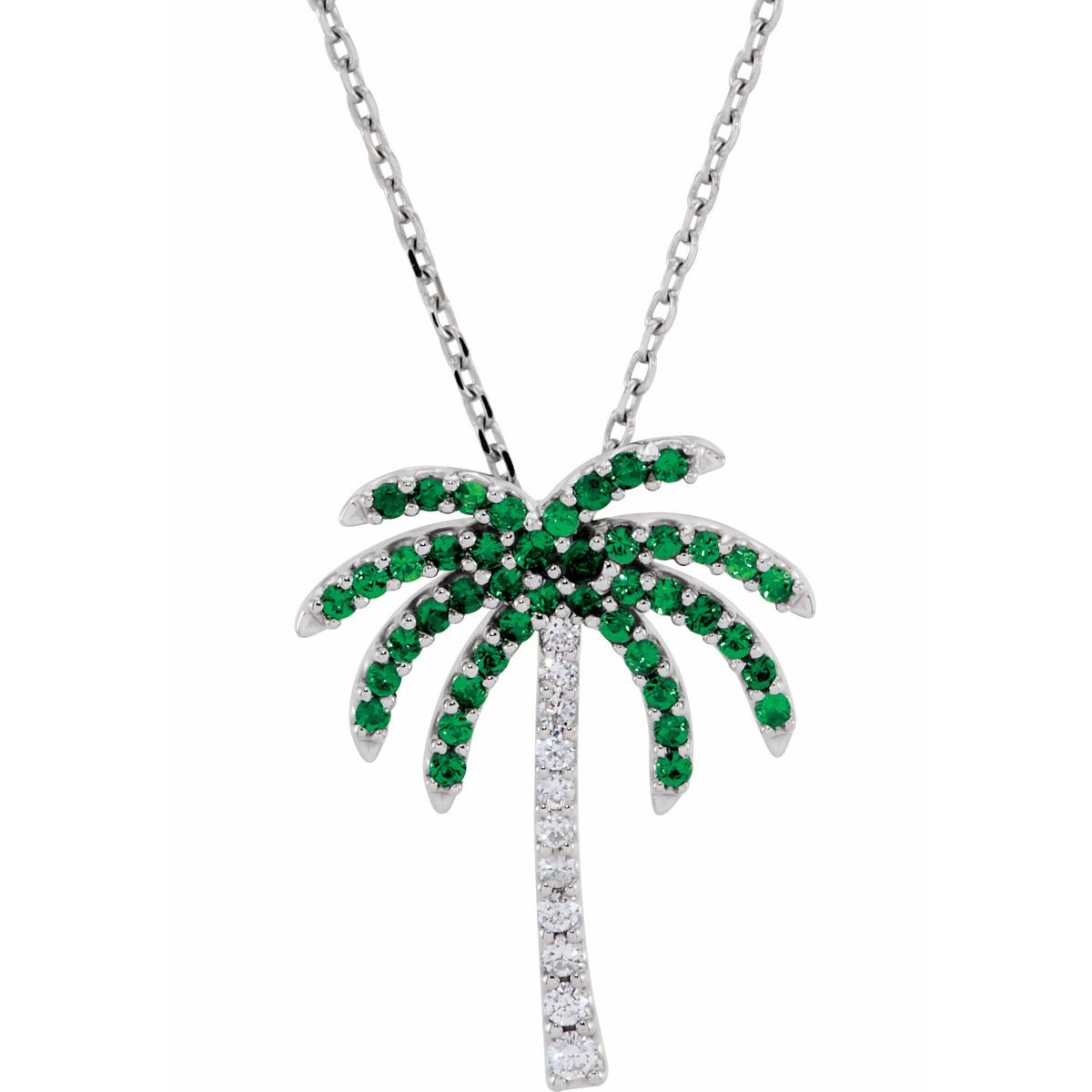 14K White Gold Natural Tsavorite Garnet &.08 CTW Natural Diamond 16" Necklace