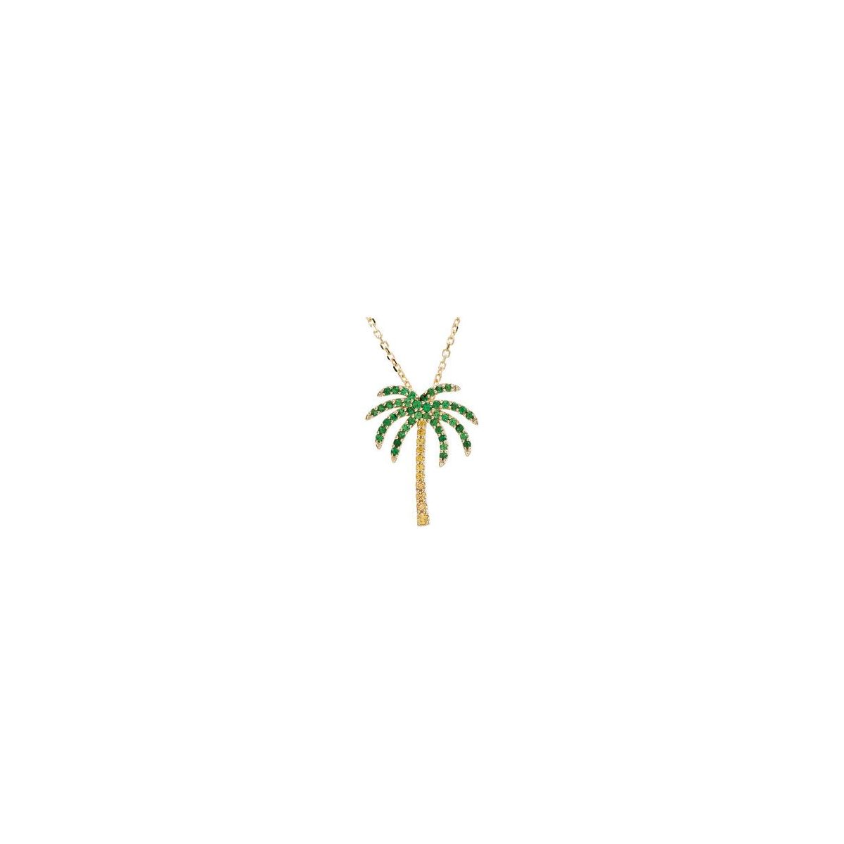 14K Yellow Gold Natural Tsavorite Garnet & Natural Yellow Sapphire Palm Tree 16" Necklace