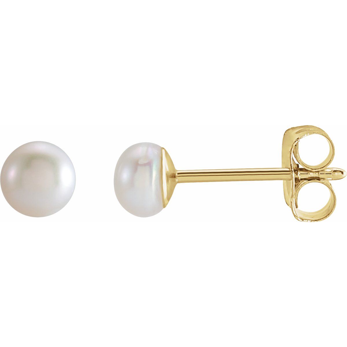 14K Yellow Gold 3 mm Cultured White Freshwater Pearl Earring