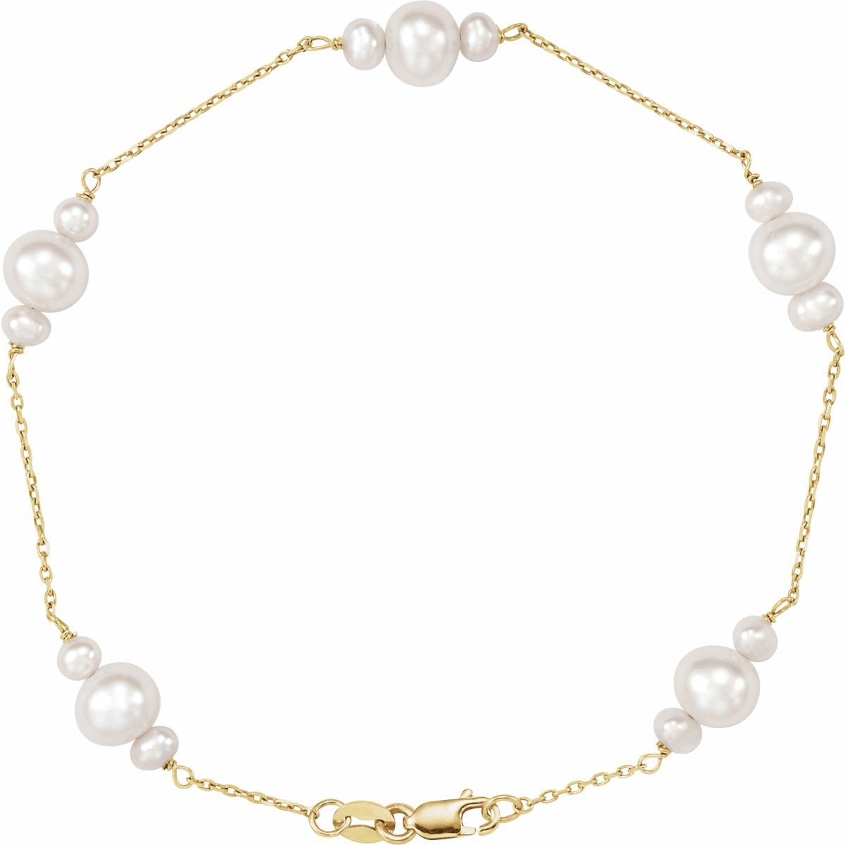 14K Yellow Gold Cultured White Freshwater Pearl 7 1/2" Bracelet