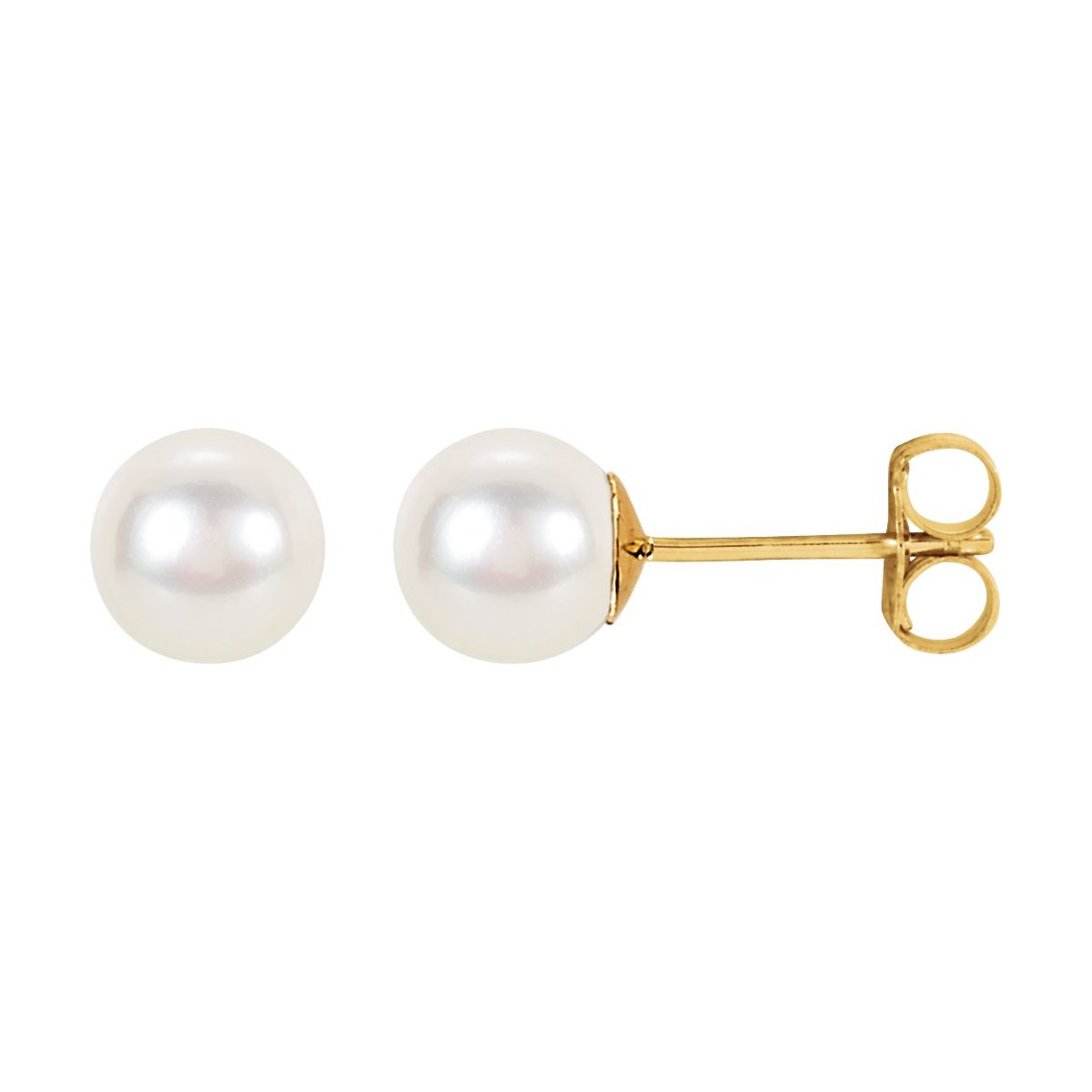 14K Yellow Gold Cultured White Freshwater Pearl Earrings