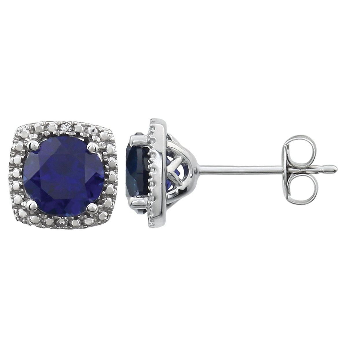 Sterling Silver Lab-Grown Blue Sapphire &.015 CTW Natural Diamond Earrings