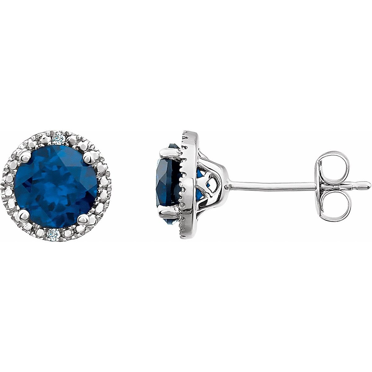 Sterling Silver Lab-Grown Blue Sapphire &.01 CTW Natural Diamond Earrings