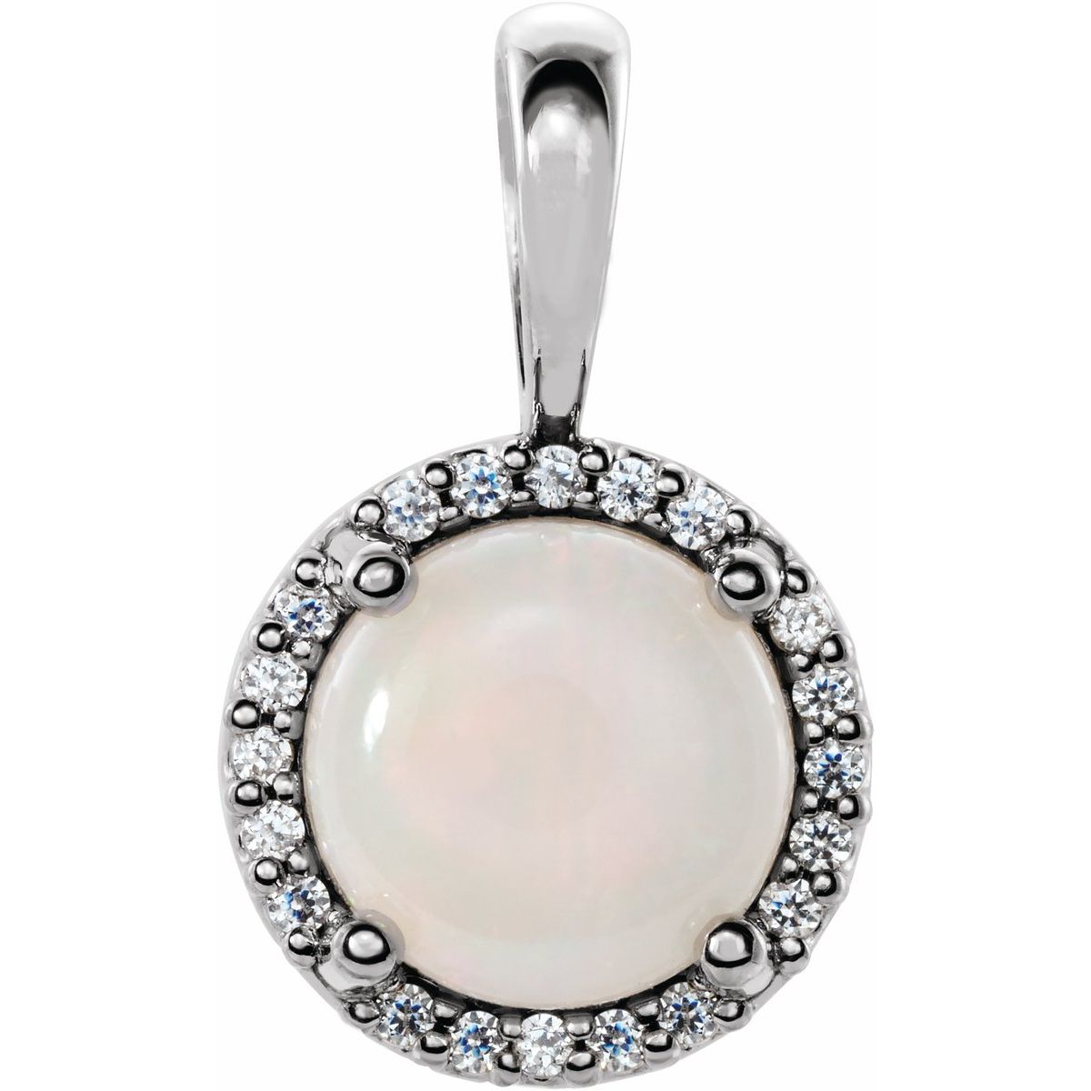 Sterling Silver Natural White Opal &.03 CTW Natural Diamond Halo-Style Pendant