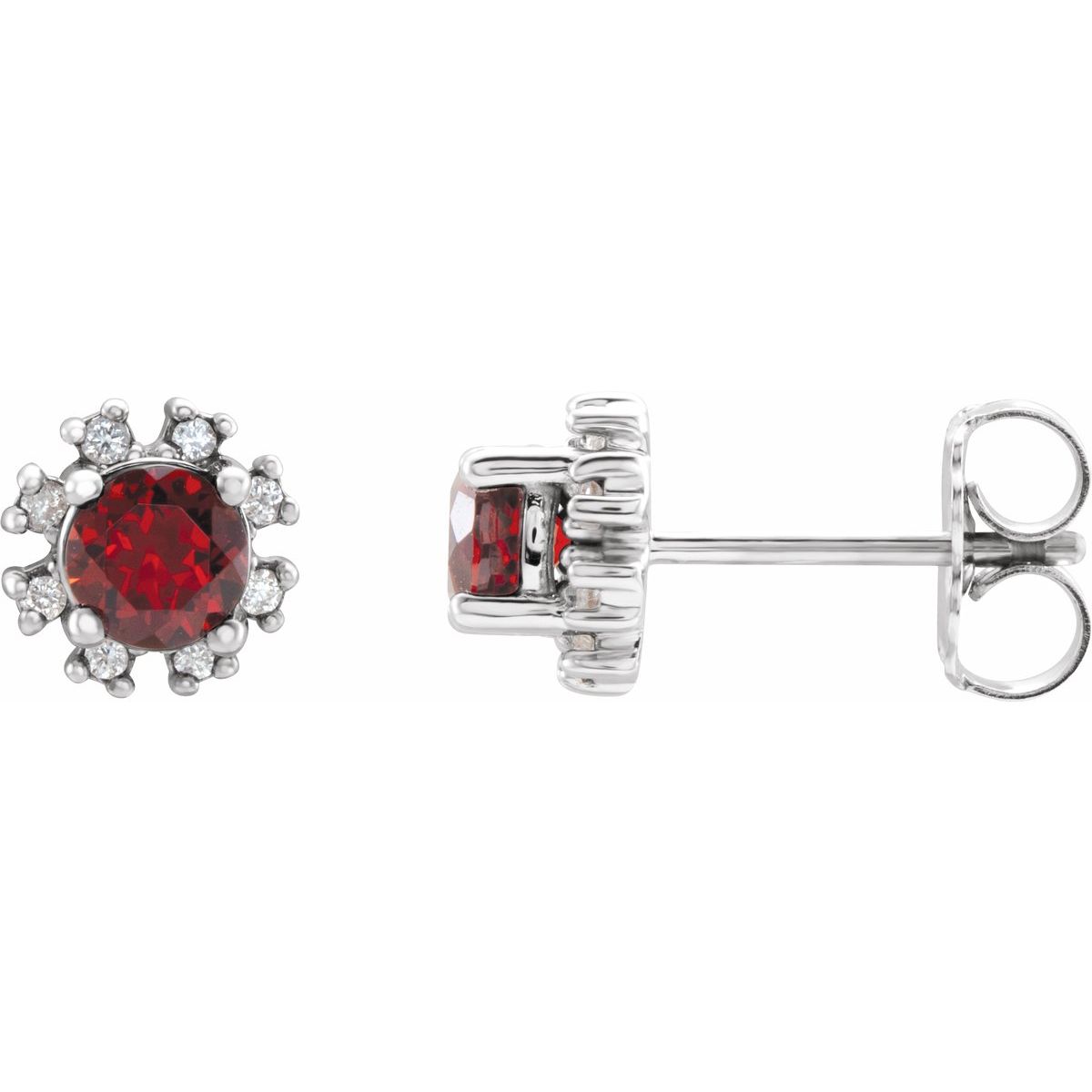 Sterling Silver Natural Mozambique Garnet &.06 CTW Natural Diamond Earrings